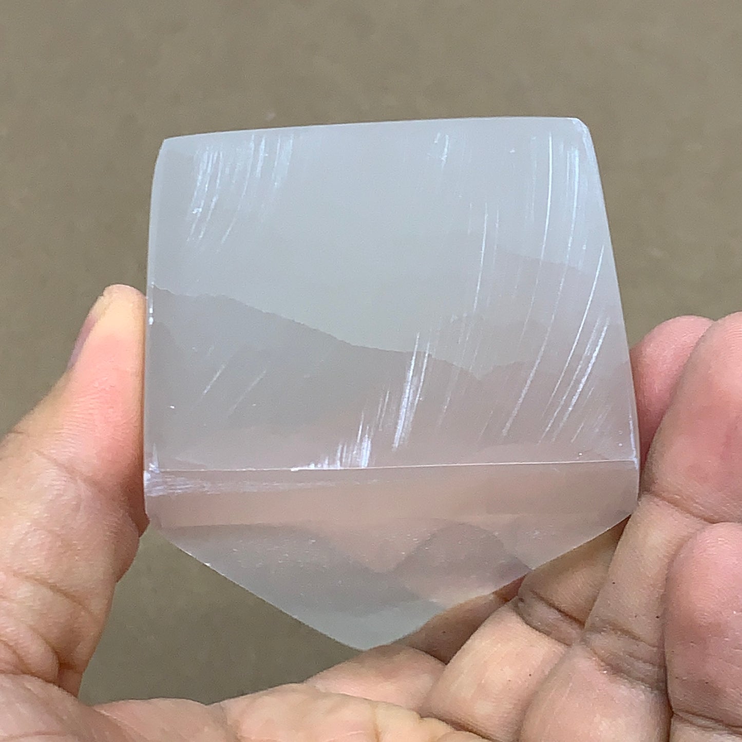263g, 3.8"x2.2" White Selenite/Satin Spar Pyramid Crystal @Morocco, B24176