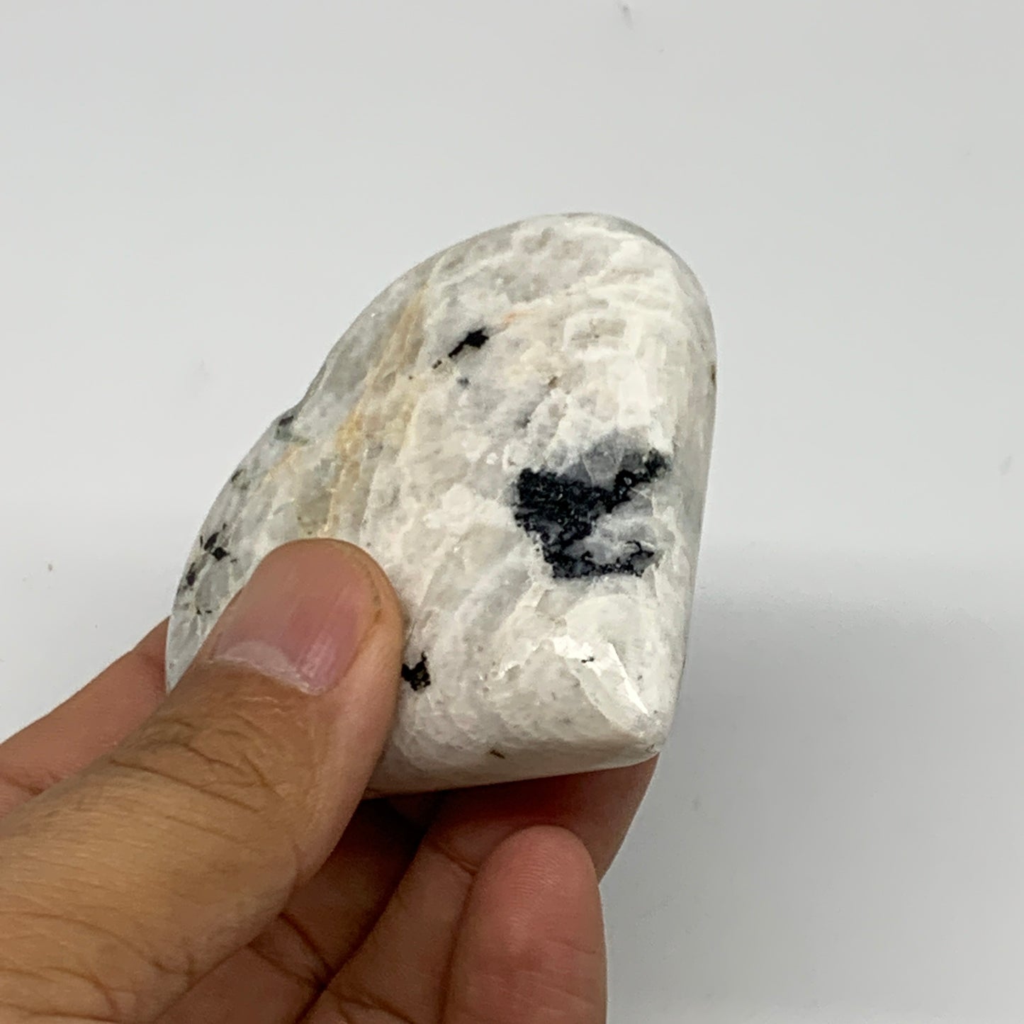 101.3g, 2.4"x2.5"x0.8", Rainbow Moonstone Heart Crystal Gemstone @India, B21721