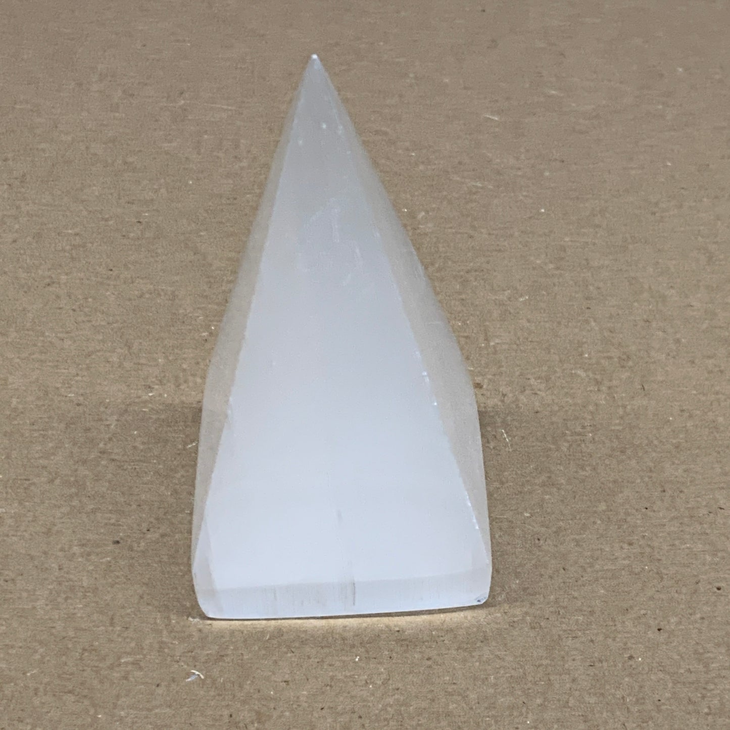 263g, 3.8"x2.2" White Selenite/Satin Spar Pyramid Crystal @Morocco, B24176