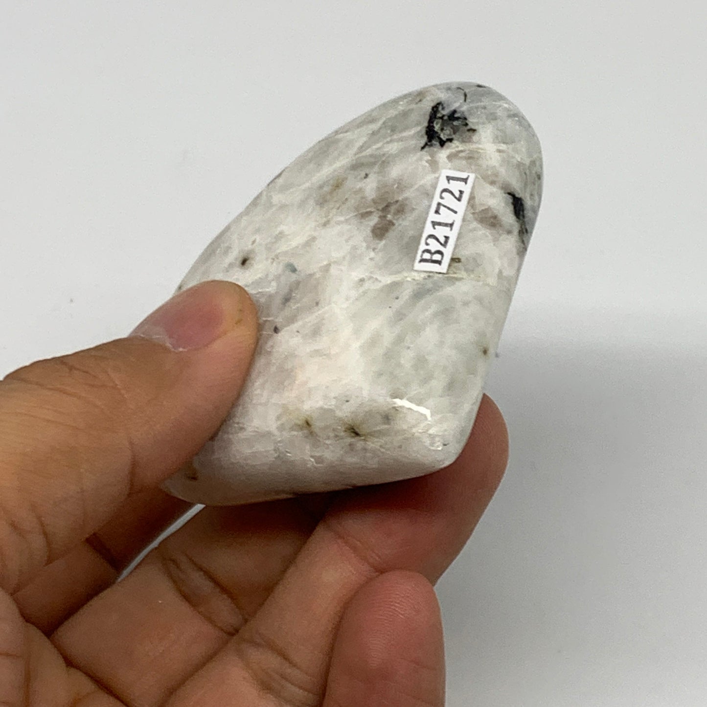 101.3g, 2.4"x2.5"x0.8", Rainbow Moonstone Heart Crystal Gemstone @India, B21721