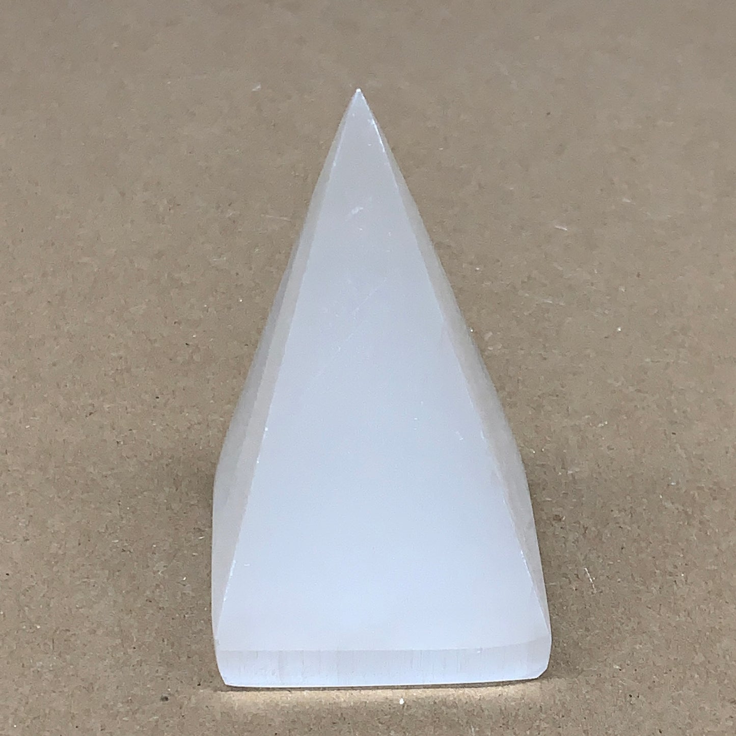 263g, 3.8"x2.2" White Selenite/Satin Spar Pyramid Crystal @Morocco, B24176