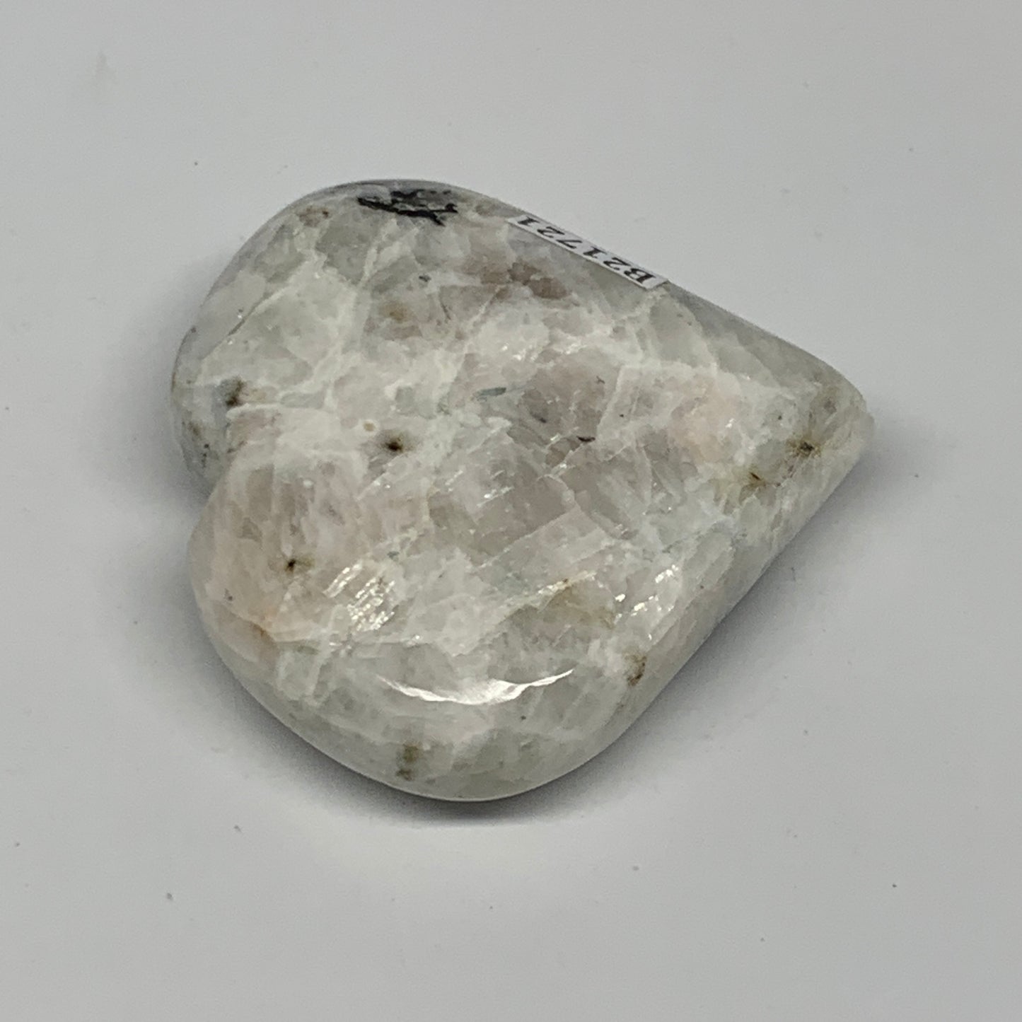 101.3g, 2.4"x2.5"x0.8", Rainbow Moonstone Heart Crystal Gemstone @India, B21721