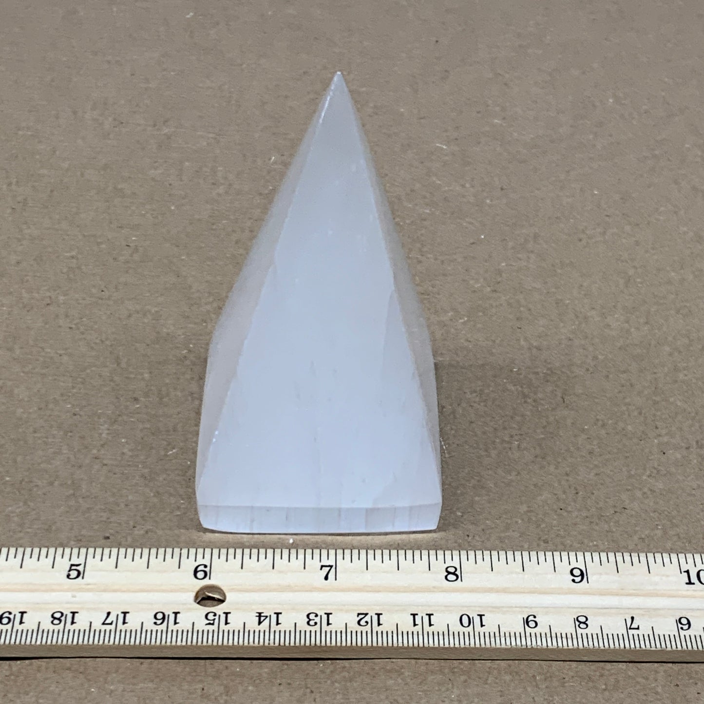 263g, 3.8"x2.2" White Selenite/Satin Spar Pyramid Crystal @Morocco, B24176