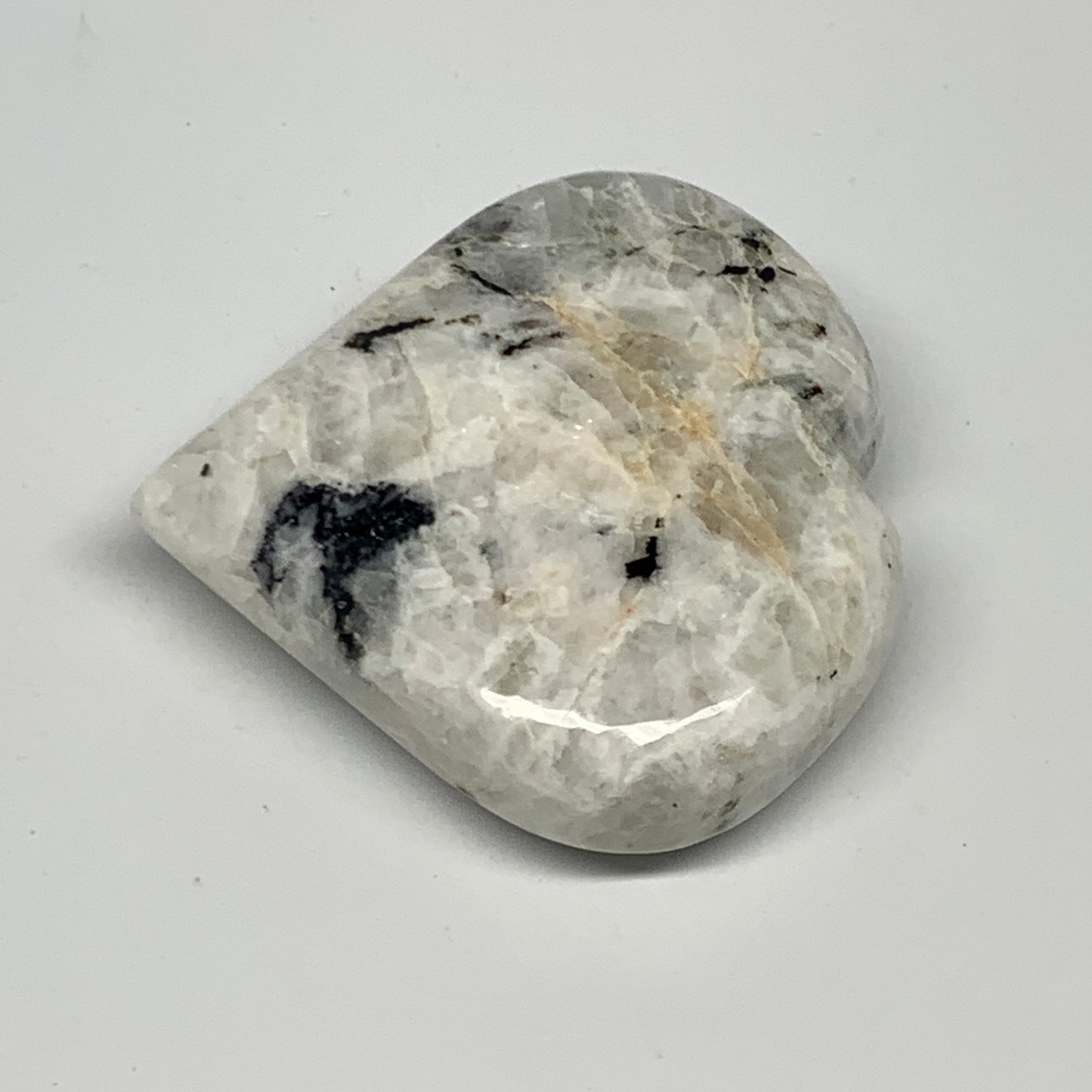 101.3g, 2.4"x2.5"x0.8", Rainbow Moonstone Heart Crystal Gemstone @India, B21721