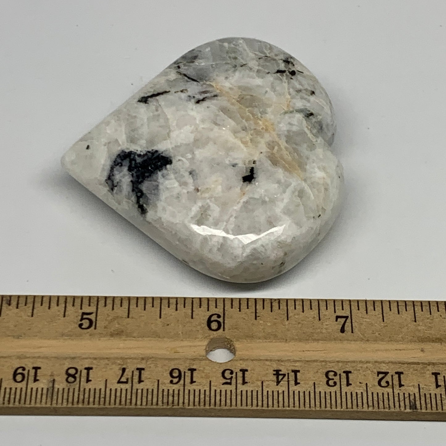 101.3g, 2.4"x2.5"x0.8", Rainbow Moonstone Heart Crystal Gemstone @India, B21721