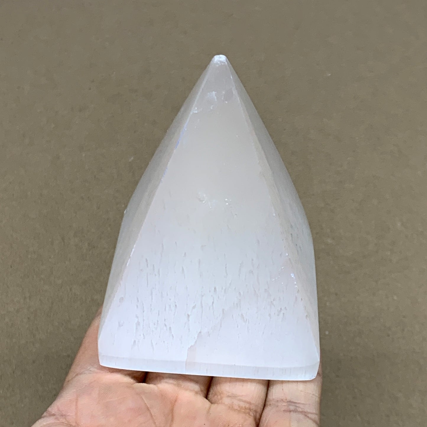 283g, 3.4"x2.4" White Selenite/Satin Spar Pyramid Crystal @Morocco, B24177