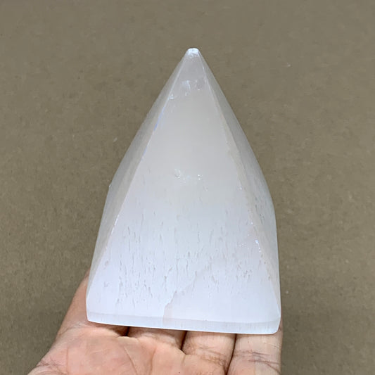 283g, 3.4"x2.4" White Selenite/Satin Spar Pyramid Crystal @Morocco, B24177