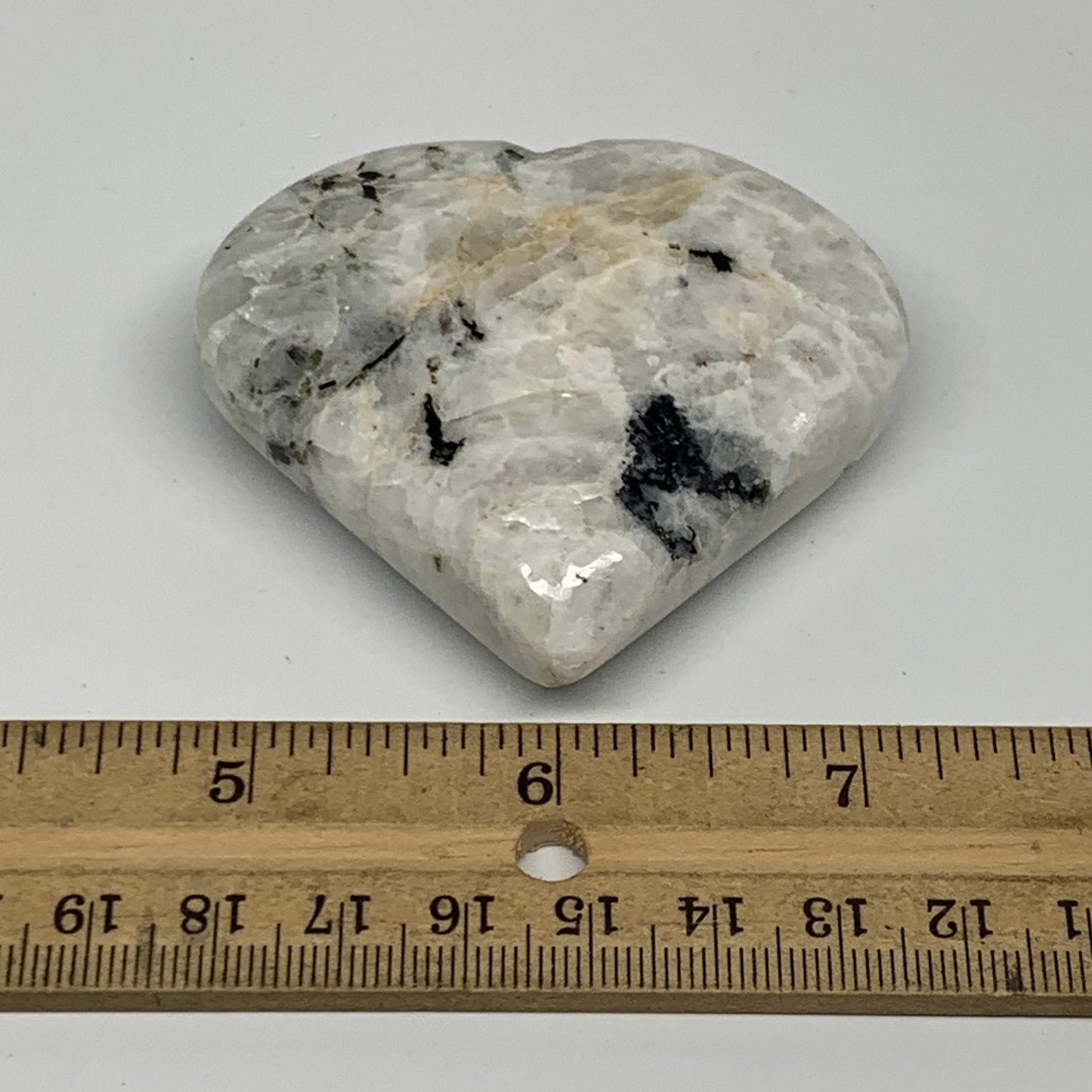 101.3g, 2.4"x2.5"x0.8", Rainbow Moonstone Heart Crystal Gemstone @India, B21721