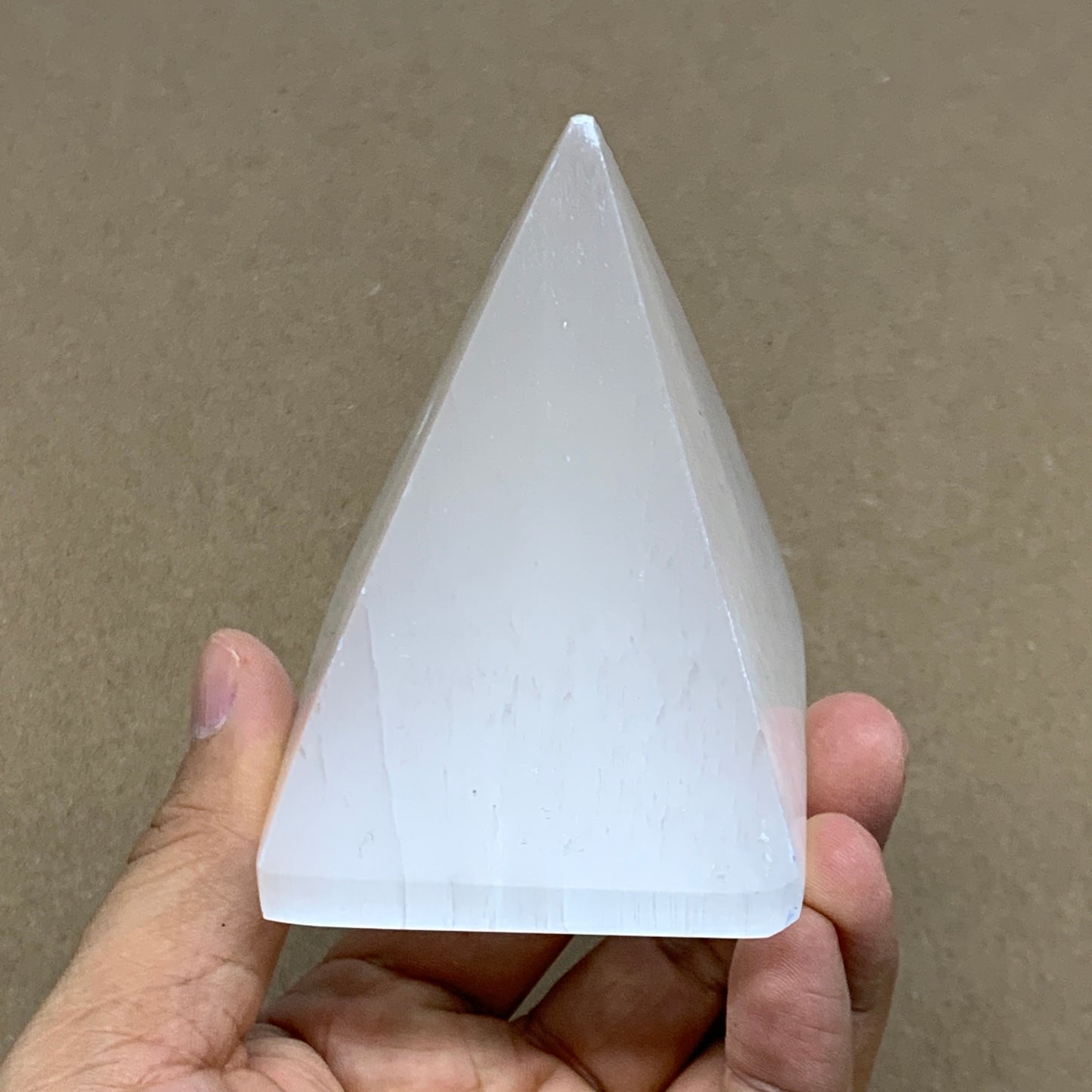283g, 3.4"x2.4" White Selenite/Satin Spar Pyramid Crystal @Morocco, B24177