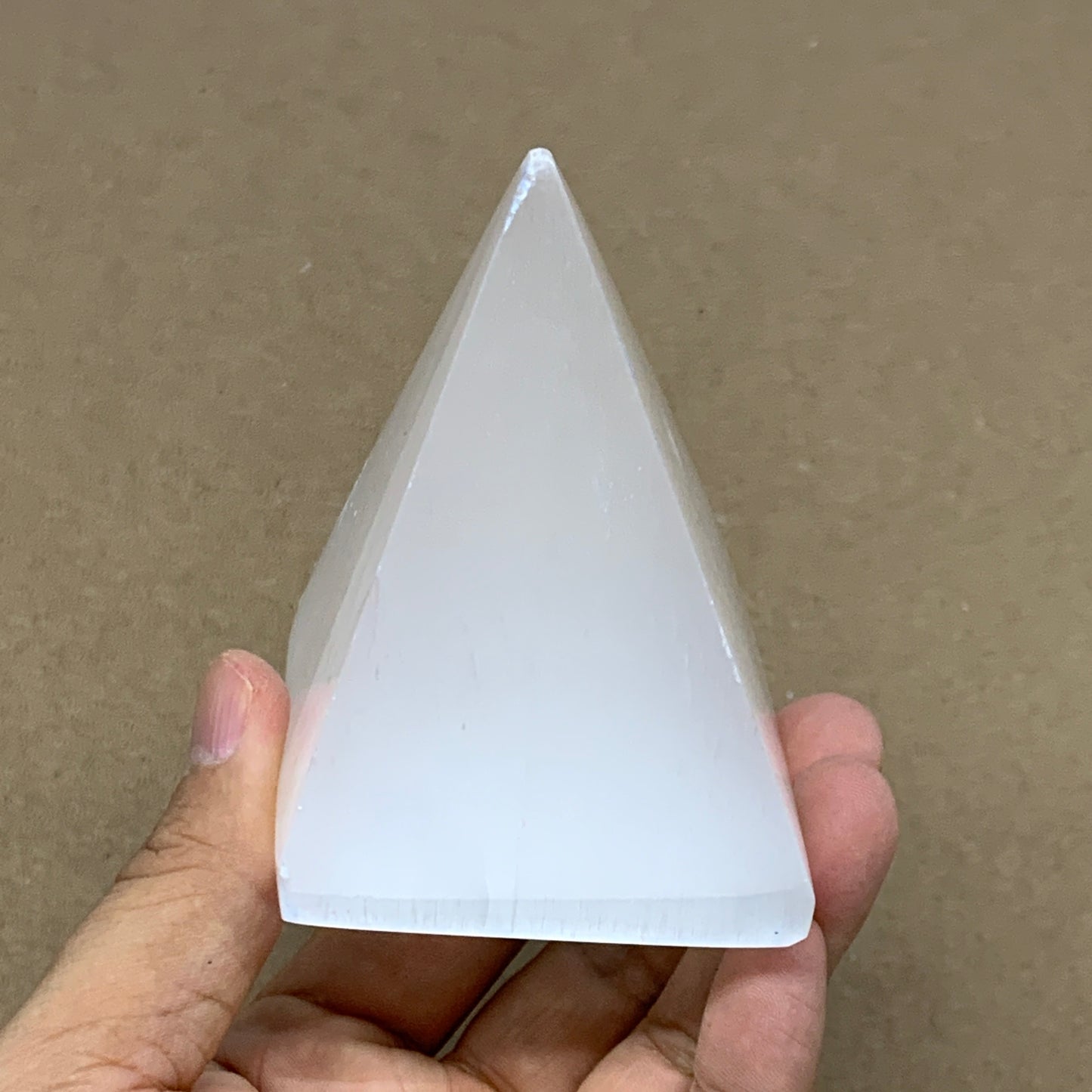 283g, 3.4"x2.4" White Selenite/Satin Spar Pyramid Crystal @Morocco, B24177