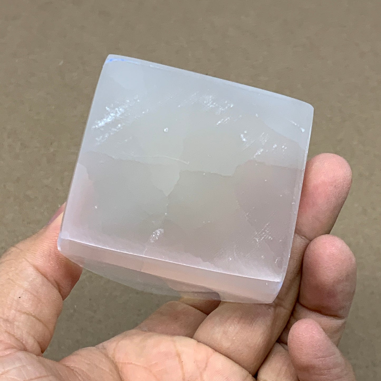 283g, 3.4"x2.4" White Selenite/Satin Spar Pyramid Crystal @Morocco, B24177