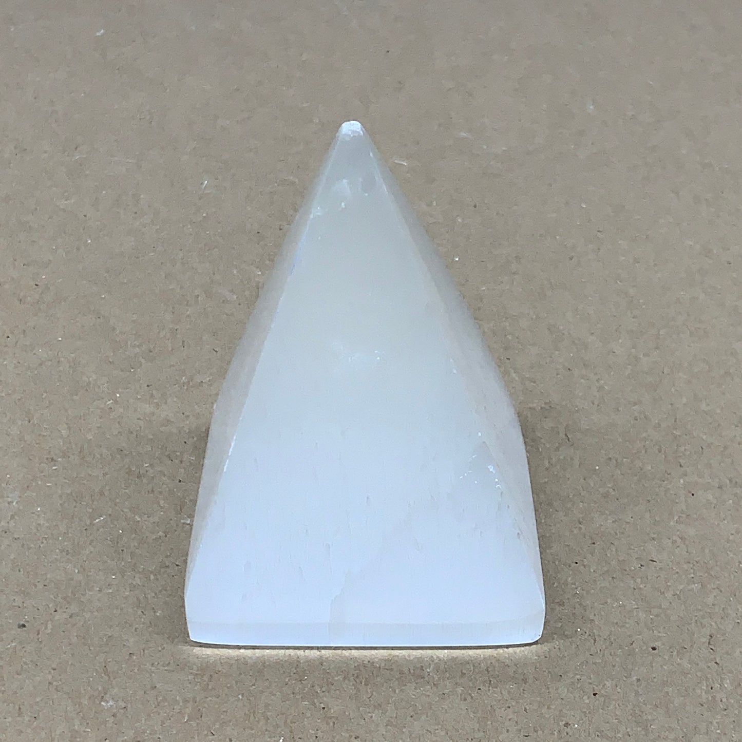 283g, 3.4"x2.4" White Selenite/Satin Spar Pyramid Crystal @Morocco, B24177
