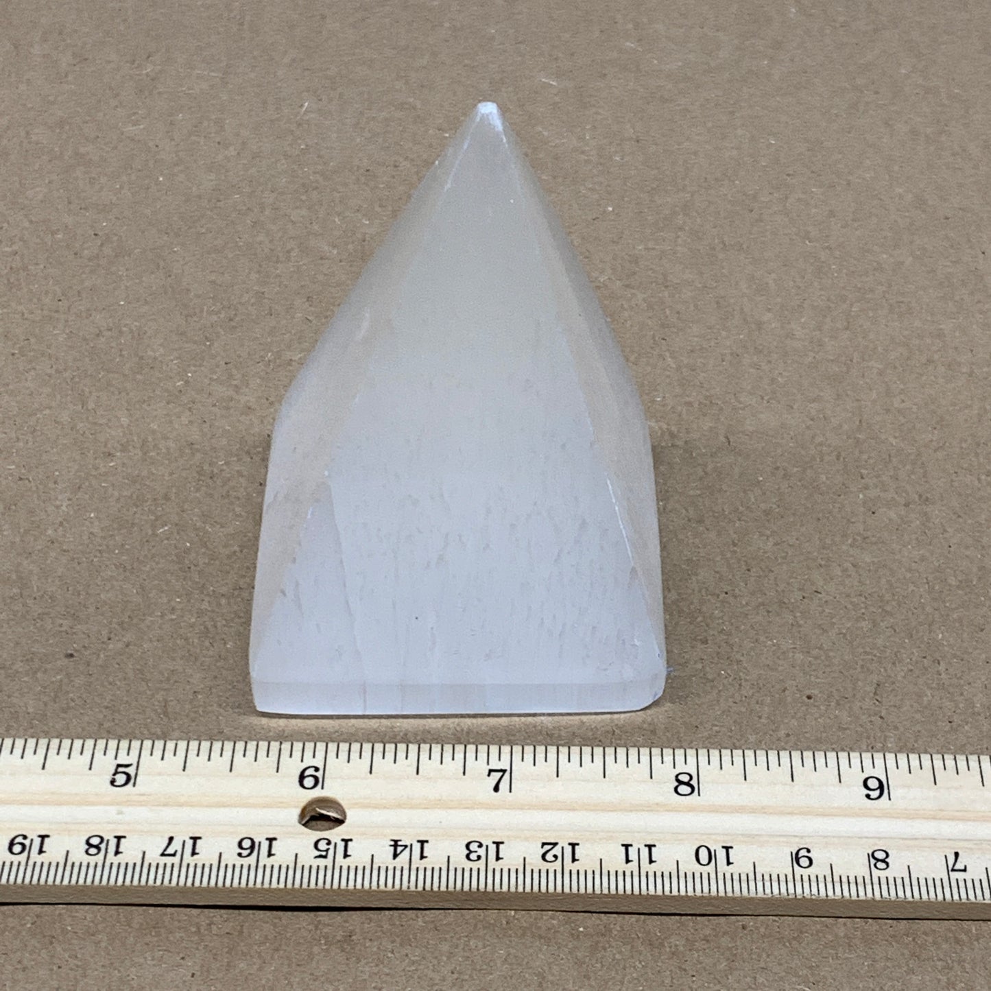 283g, 3.4"x2.4" White Selenite/Satin Spar Pyramid Crystal @Morocco, B24177