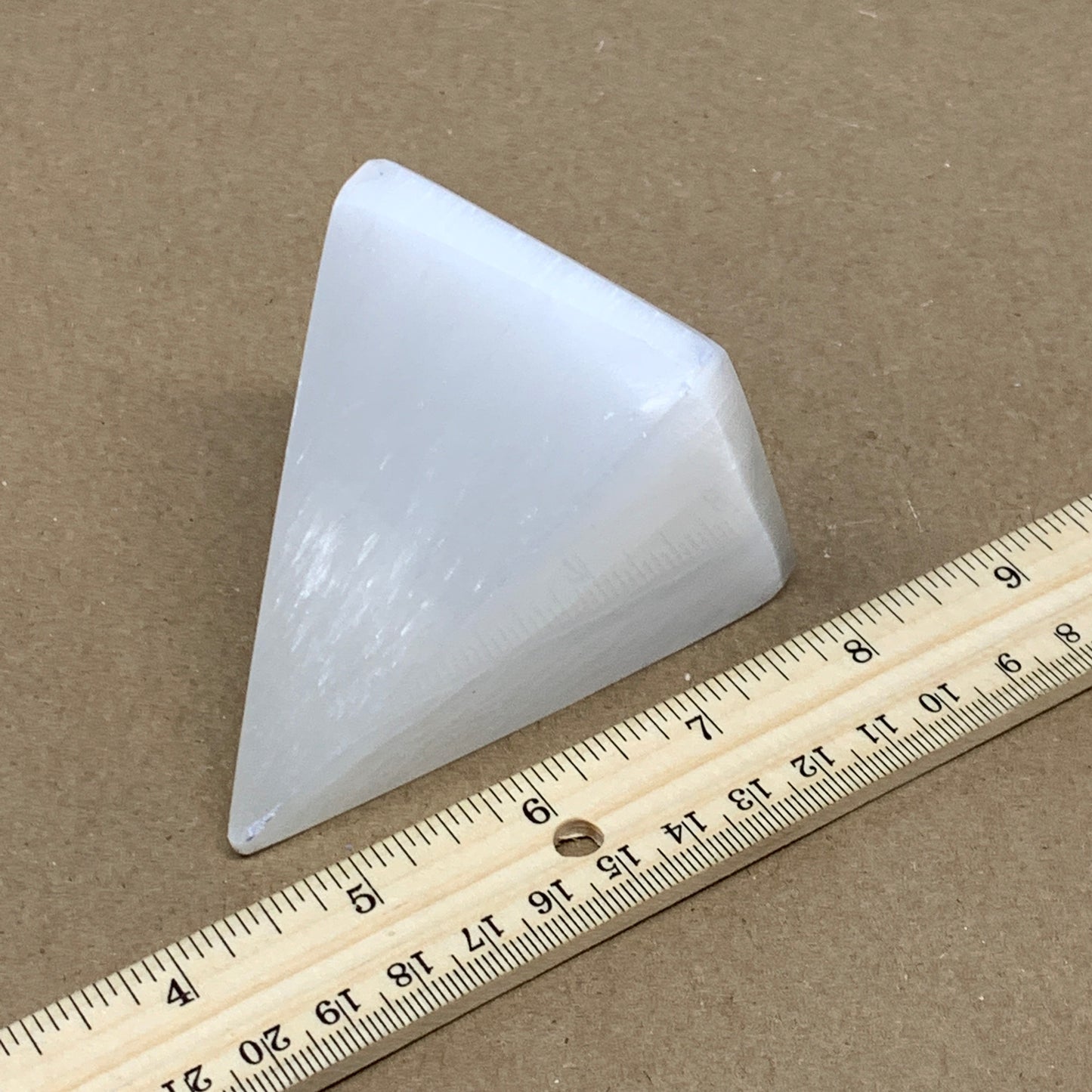 283g, 3.4"x2.4" White Selenite/Satin Spar Pyramid Crystal @Morocco, B24177