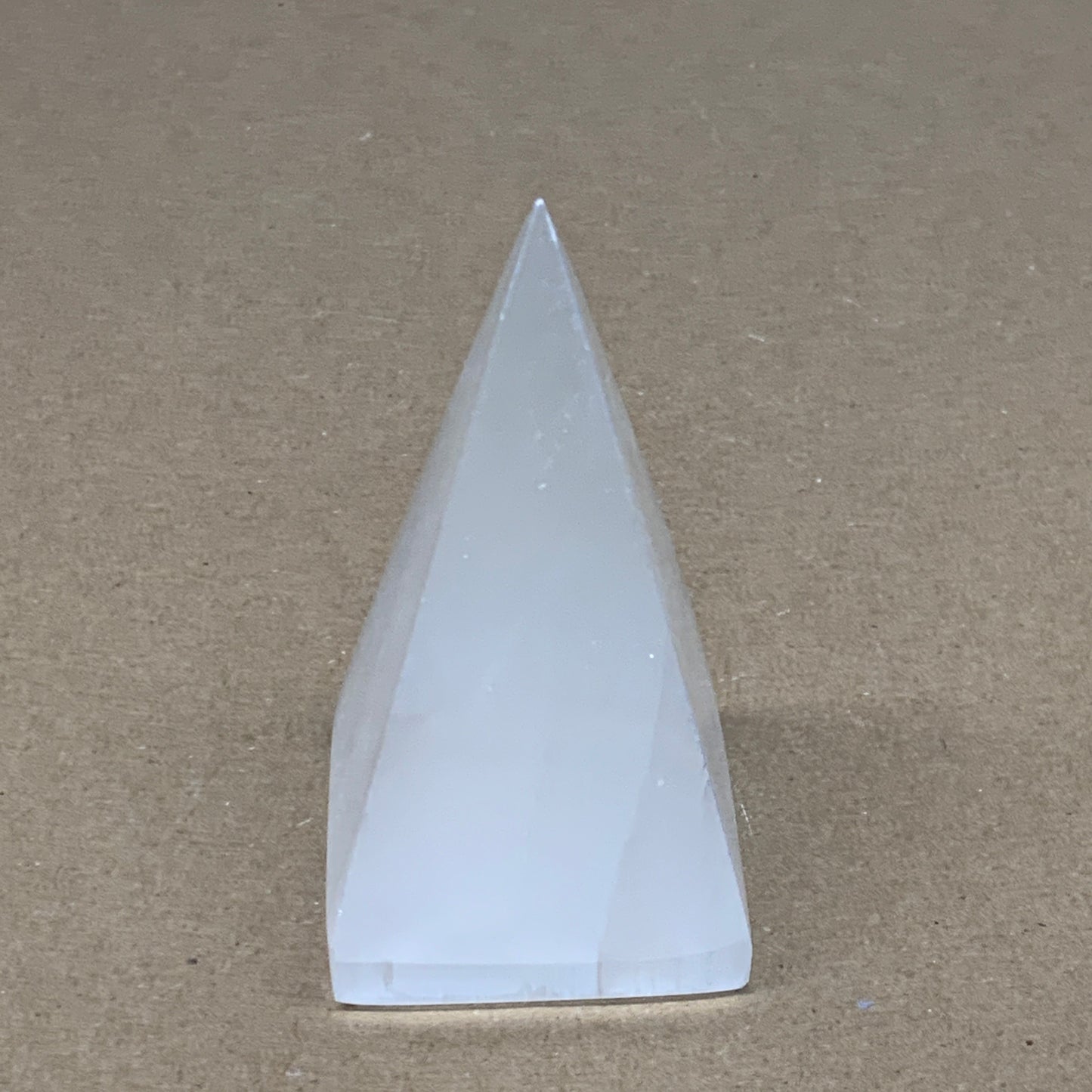 289g, 4.1"x2.2" White Selenite/Satin Spar Pyramid Crystal @Morocco, B24178