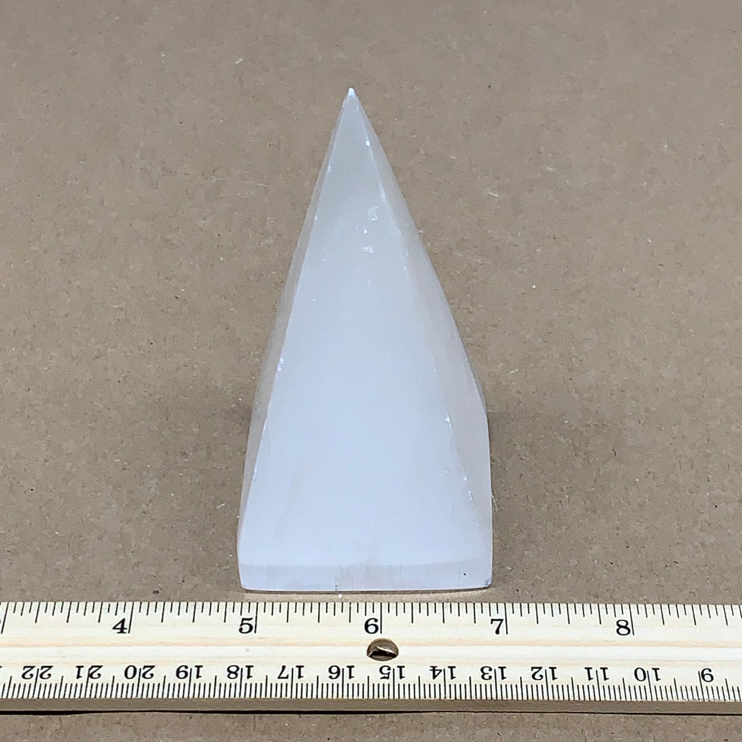 289g, 4.1"x2.2" White Selenite/Satin Spar Pyramid Crystal @Morocco, B24178