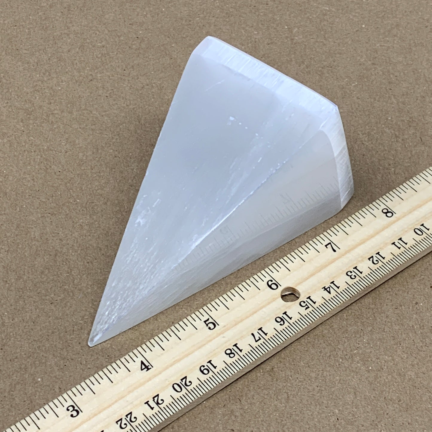 289g, 4.1"x2.2" White Selenite/Satin Spar Pyramid Crystal @Morocco, B24178