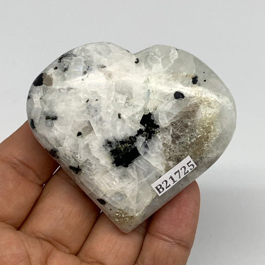 105.6g, 2.3"x2.6"x0.8", Rainbow Moonstone Heart Crystal Gemstone @India, B21725