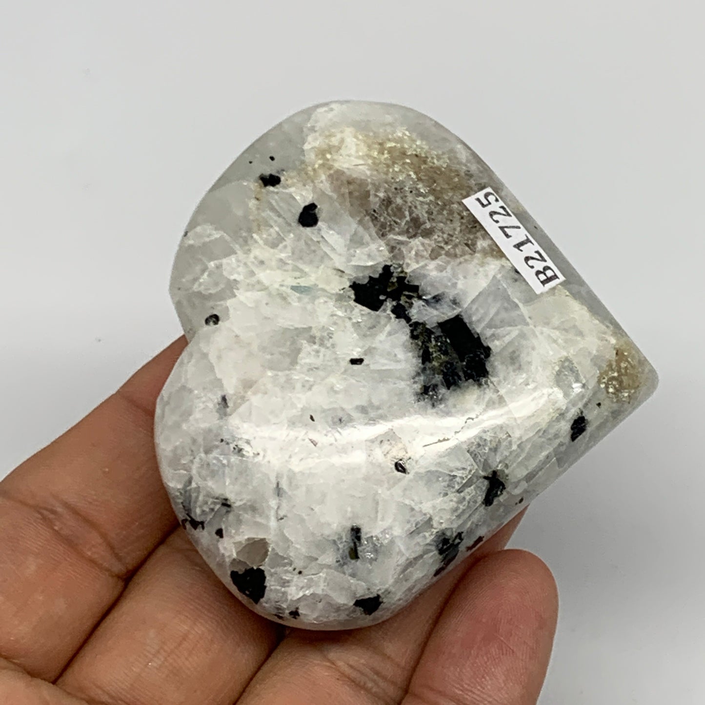 105.6g, 2.3"x2.6"x0.8", Rainbow Moonstone Heart Crystal Gemstone @India, B21725