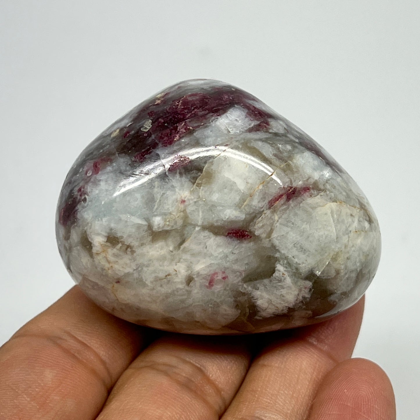124.5g,2.2"x1.7"x1.6" Tourmaline Rubellite Palm-Stone Reiki @Madagascar,B21959