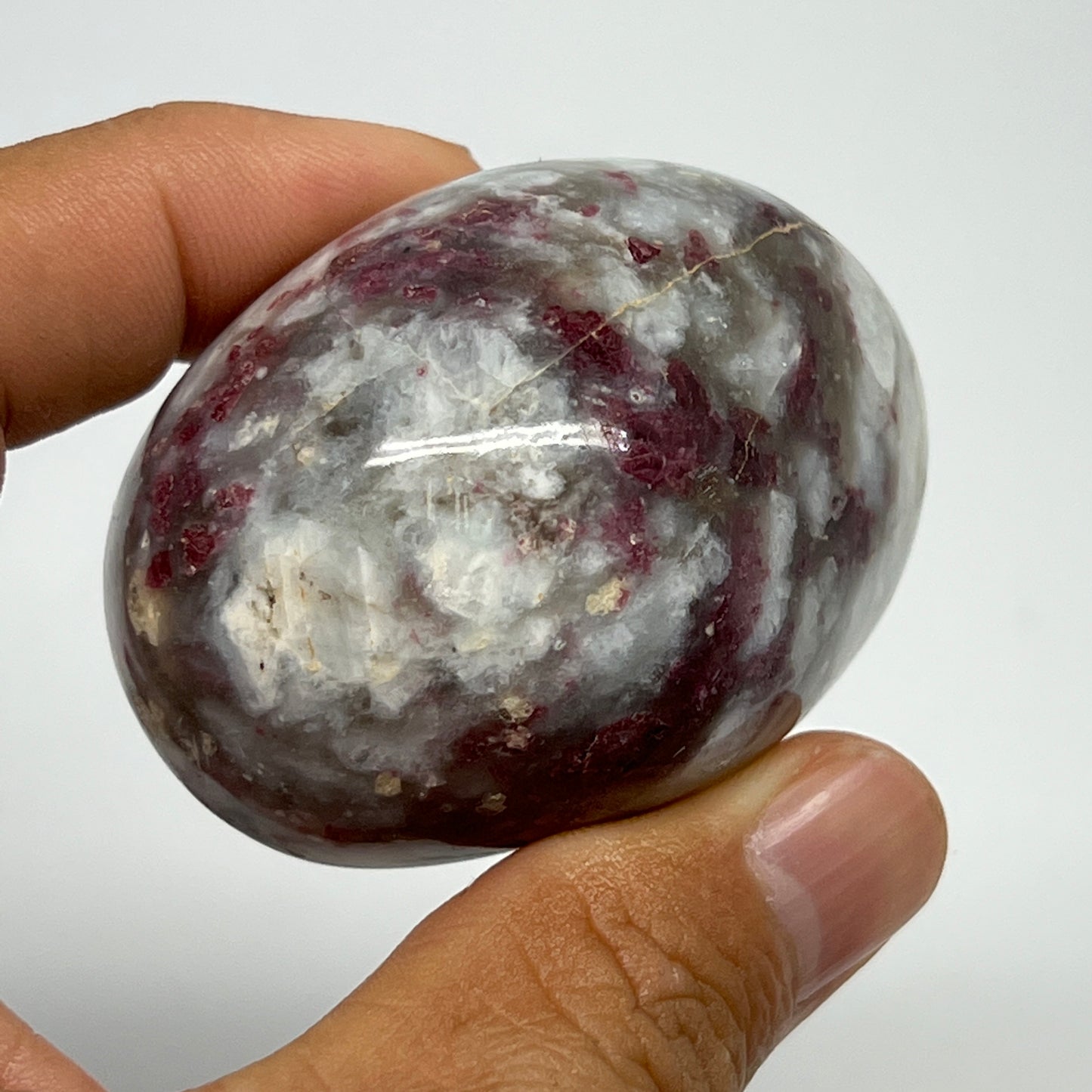 124.5g,2.2"x1.7"x1.6" Tourmaline Rubellite Palm-Stone Reiki @Madagascar,B21959