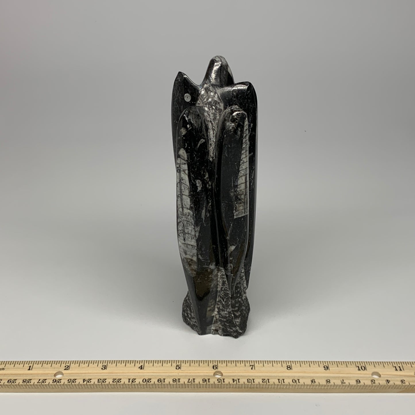 1120g, 7.75"x3"x2.3" Black Fossils Orthoceras Sculpture Tower @Morocco, B23416
