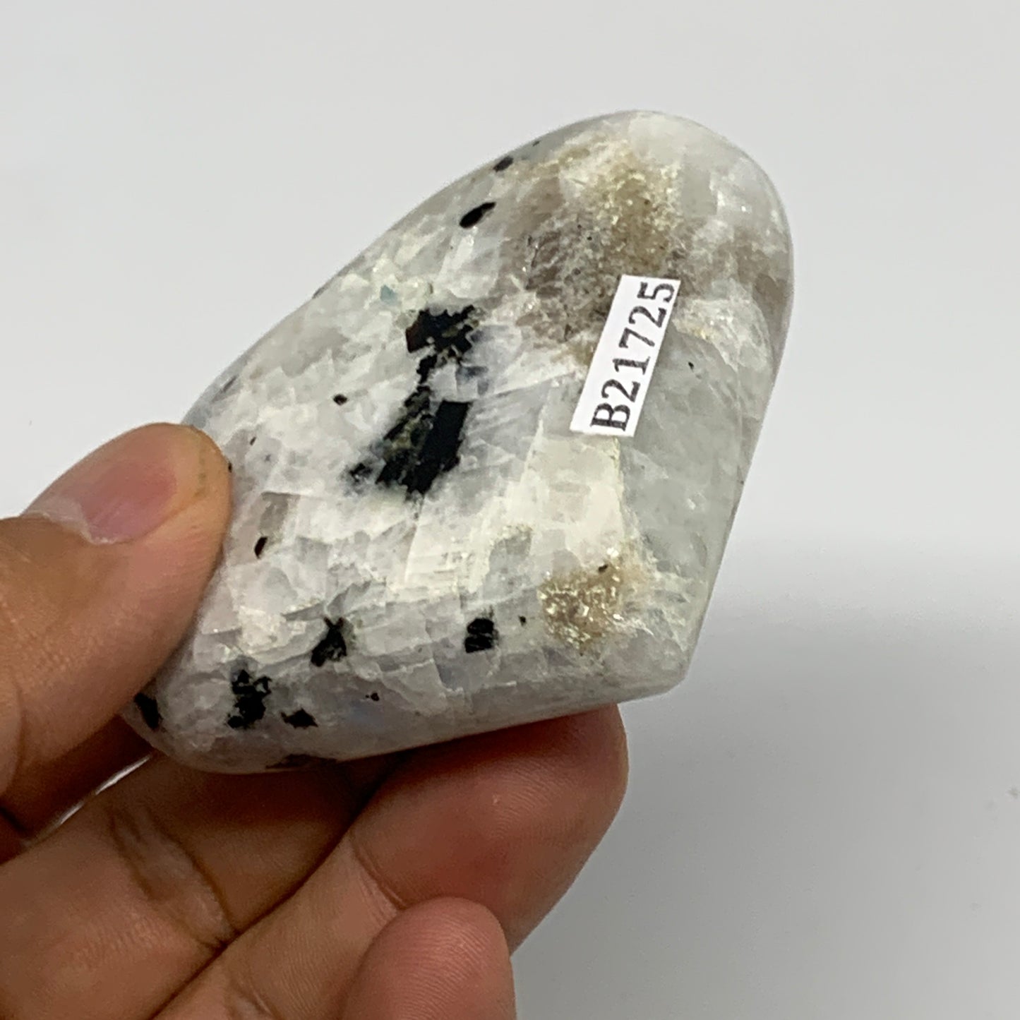 105.6g, 2.3"x2.6"x0.8", Rainbow Moonstone Heart Crystal Gemstone @India, B21725