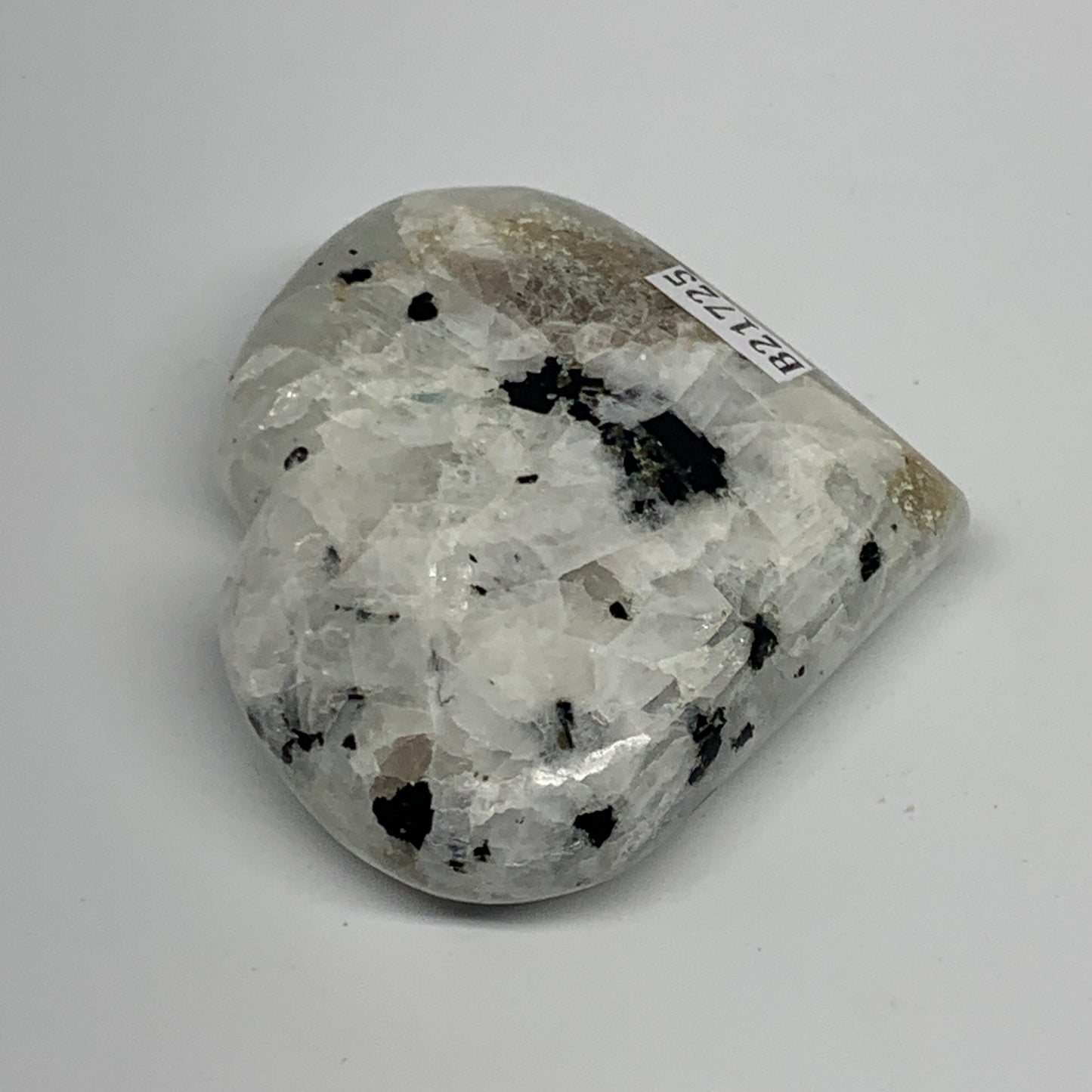 105.6g, 2.3"x2.6"x0.8", Rainbow Moonstone Heart Crystal Gemstone @India, B21725