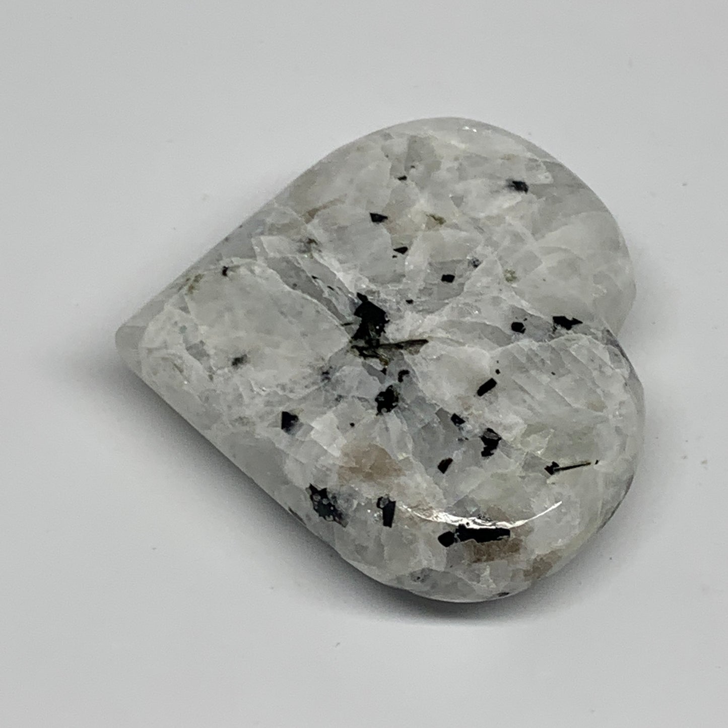 105.6g, 2.3"x2.6"x0.8", Rainbow Moonstone Heart Crystal Gemstone @India, B21725