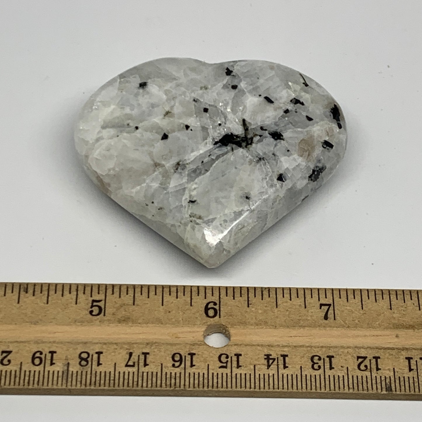 105.6g, 2.3"x2.6"x0.8", Rainbow Moonstone Heart Crystal Gemstone @India, B21725