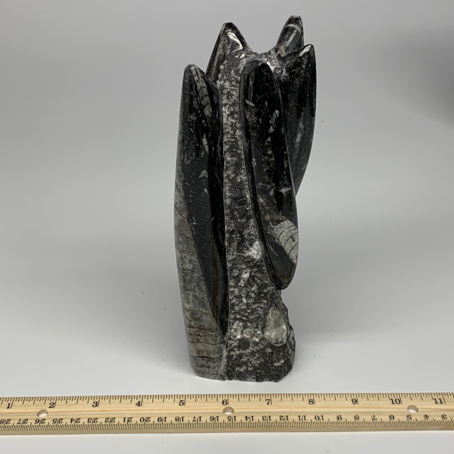 1435g, 8.5"x2.9"x2.3" Black Fossils Orthoceras Sculpture Tower @Morocco, B23417