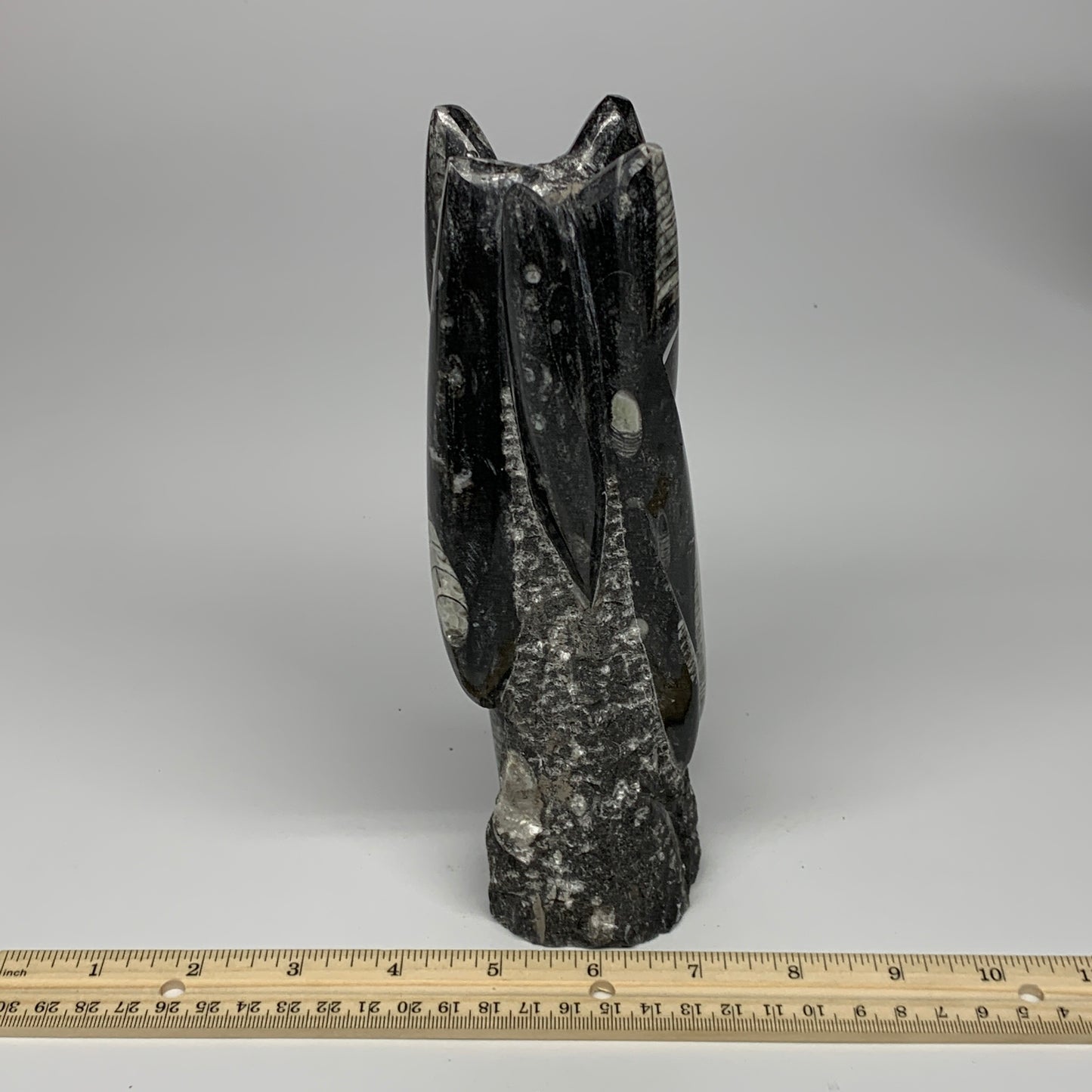 1435g, 8.5"x2.9"x2.3" Black Fossils Orthoceras Sculpture Tower @Morocco, B23417
