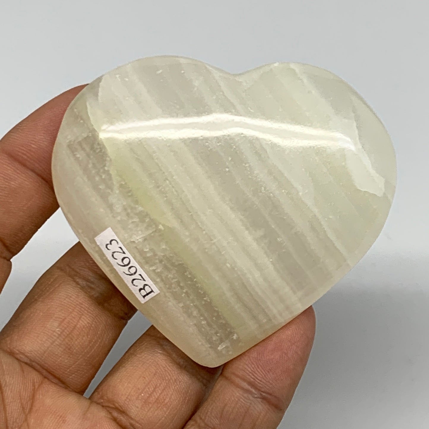 110.7g, 2.4"x2.6"x0.8" Natural Green Onyx Heart Polished Healing Crystal, B26623