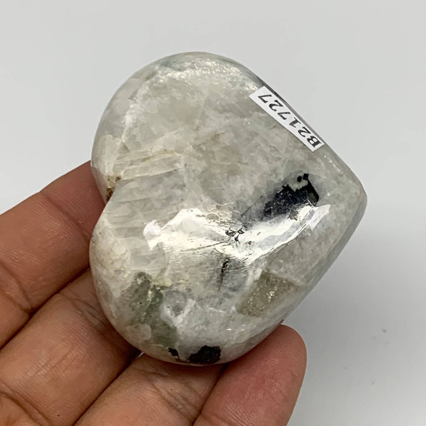 93.1g, 2"x2.3"x1", Rainbow Moonstone Heart Crystal Gemstone @India, B21727