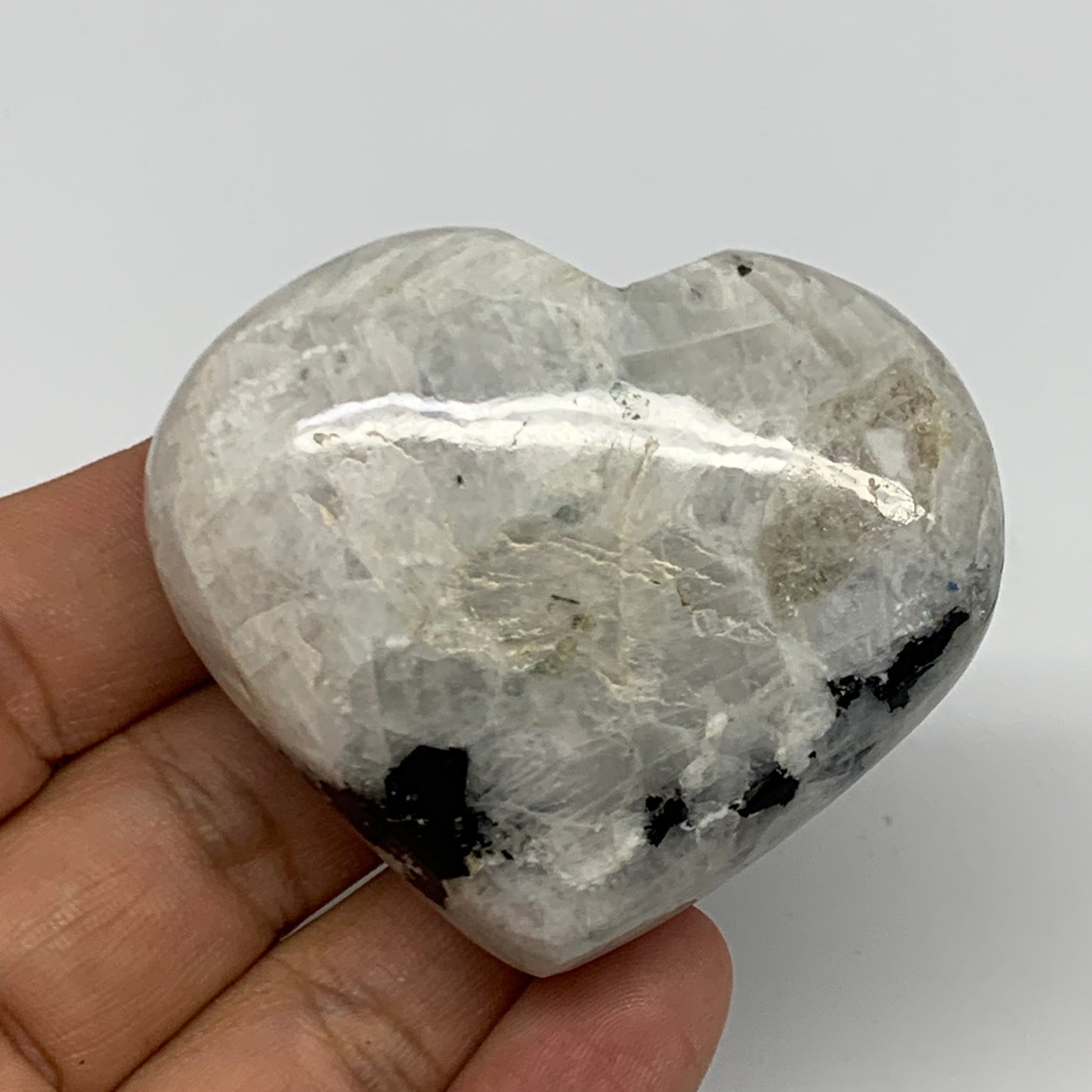 93.1g, 2"x2.3"x1", Rainbow Moonstone Heart Crystal Gemstone @India, B21727