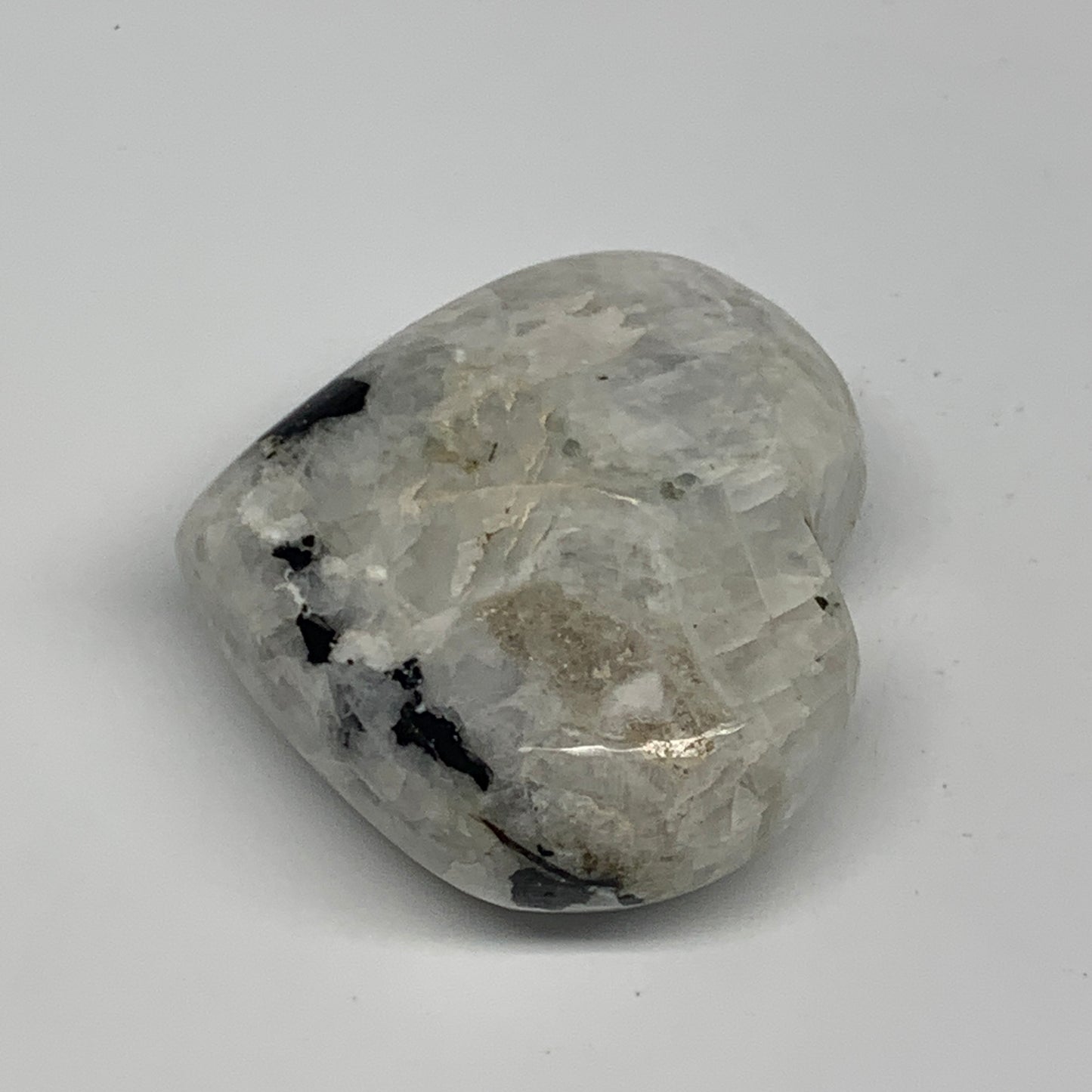 93.1g, 2"x2.3"x1", Rainbow Moonstone Heart Crystal Gemstone @India, B21727