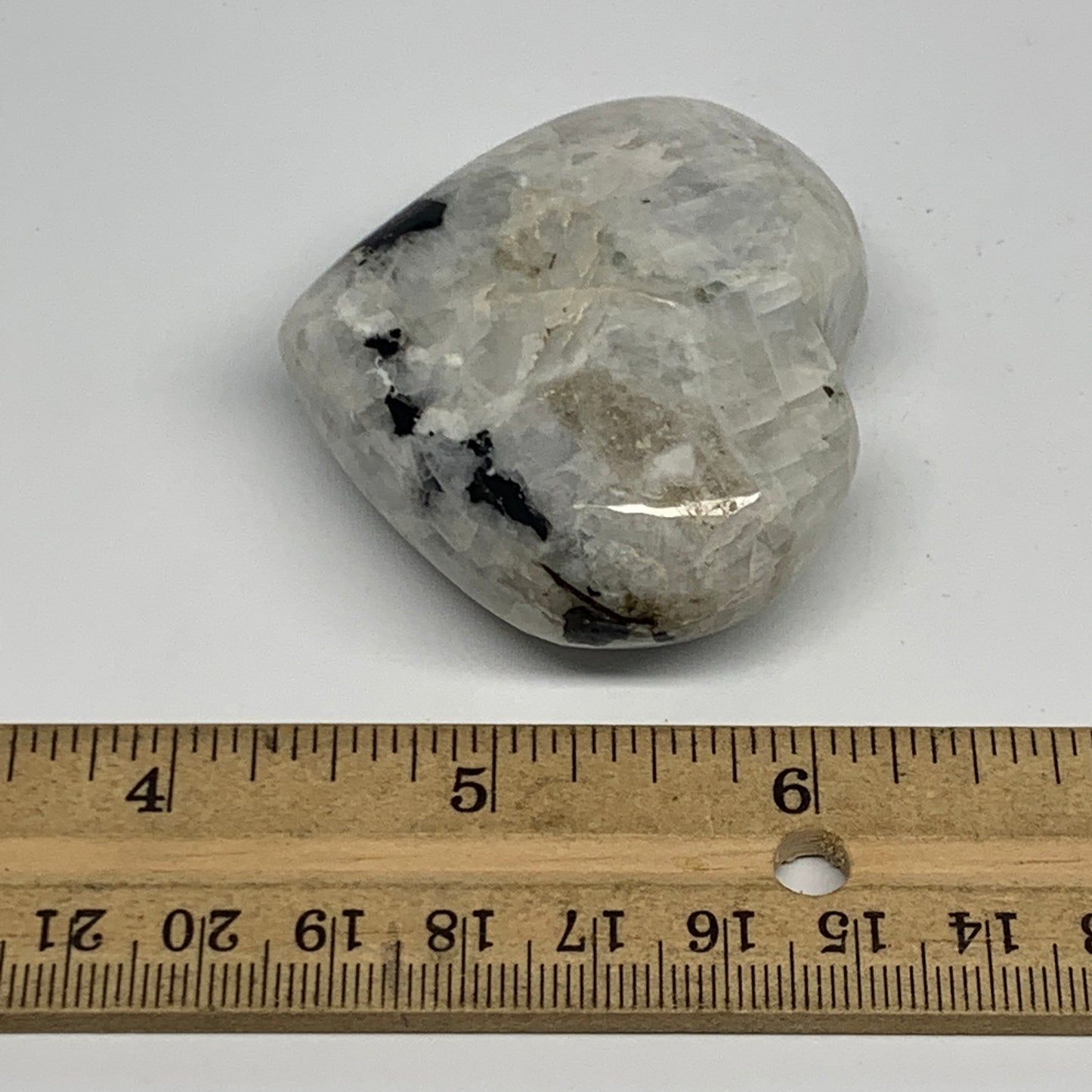 93.1g, 2"x2.3"x1", Rainbow Moonstone Heart Crystal Gemstone @India, B21727