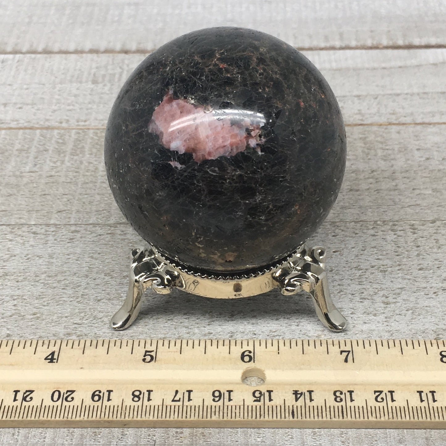 394g, 2.5" (62mm) Natural Untreated Rhodonite Sphere Ball @Madagascar, B188