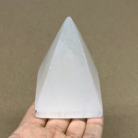 287.7g, 3.3"x2.4" White Selenite/Satin Spar Pyramid Crystal @Morocco, B24183