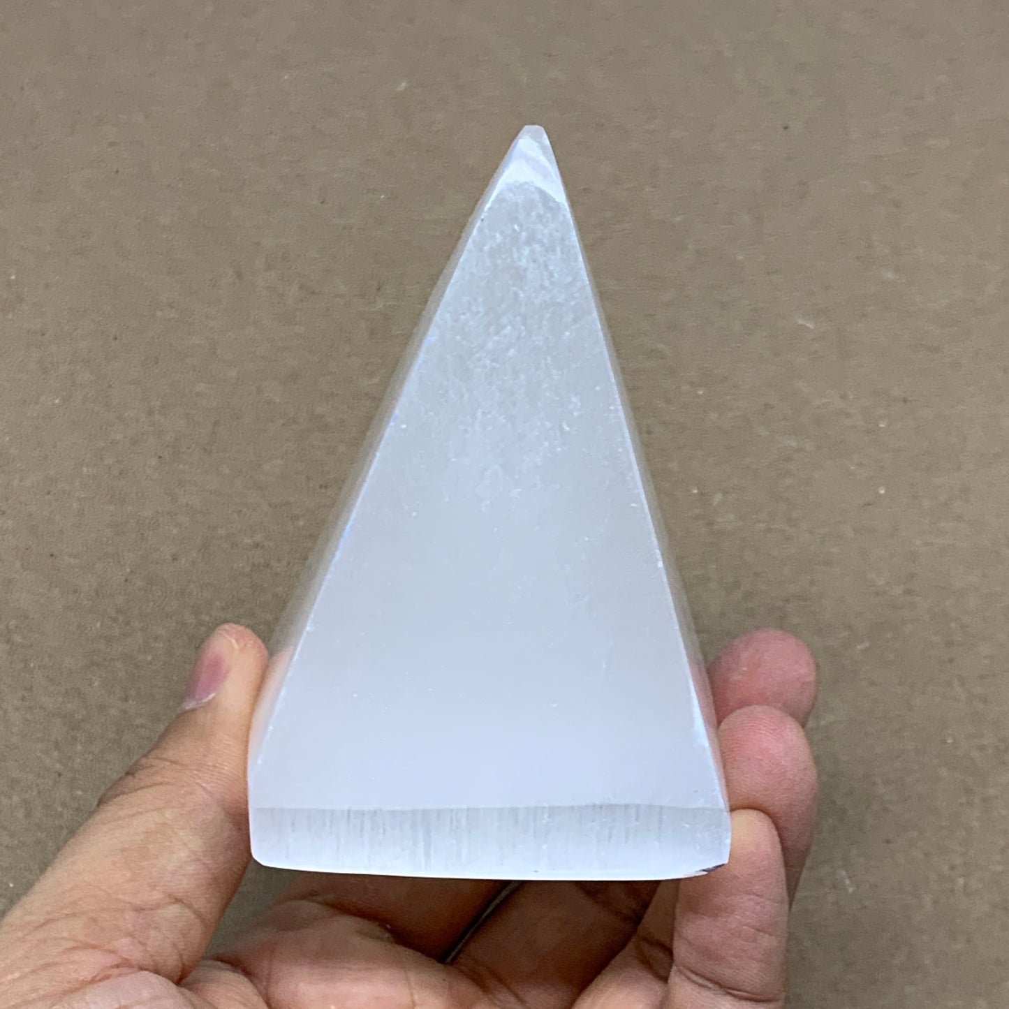 287.7g, 3.3"x2.4" White Selenite/Satin Spar Pyramid Crystal @Morocco, B24183