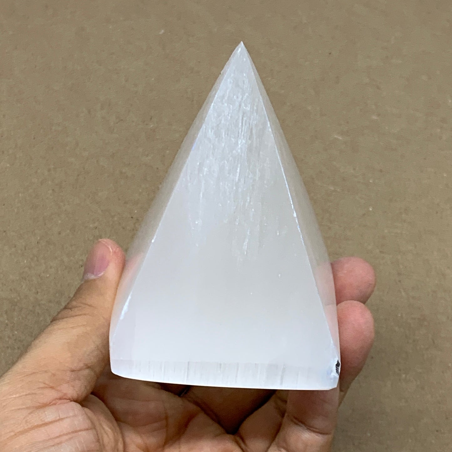 287.7g, 3.3"x2.4" White Selenite/Satin Spar Pyramid Crystal @Morocco, B24183