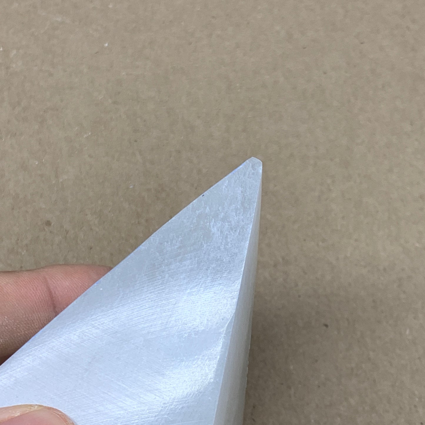 287.7g, 3.3"x2.4" White Selenite/Satin Spar Pyramid Crystal @Morocco, B24183