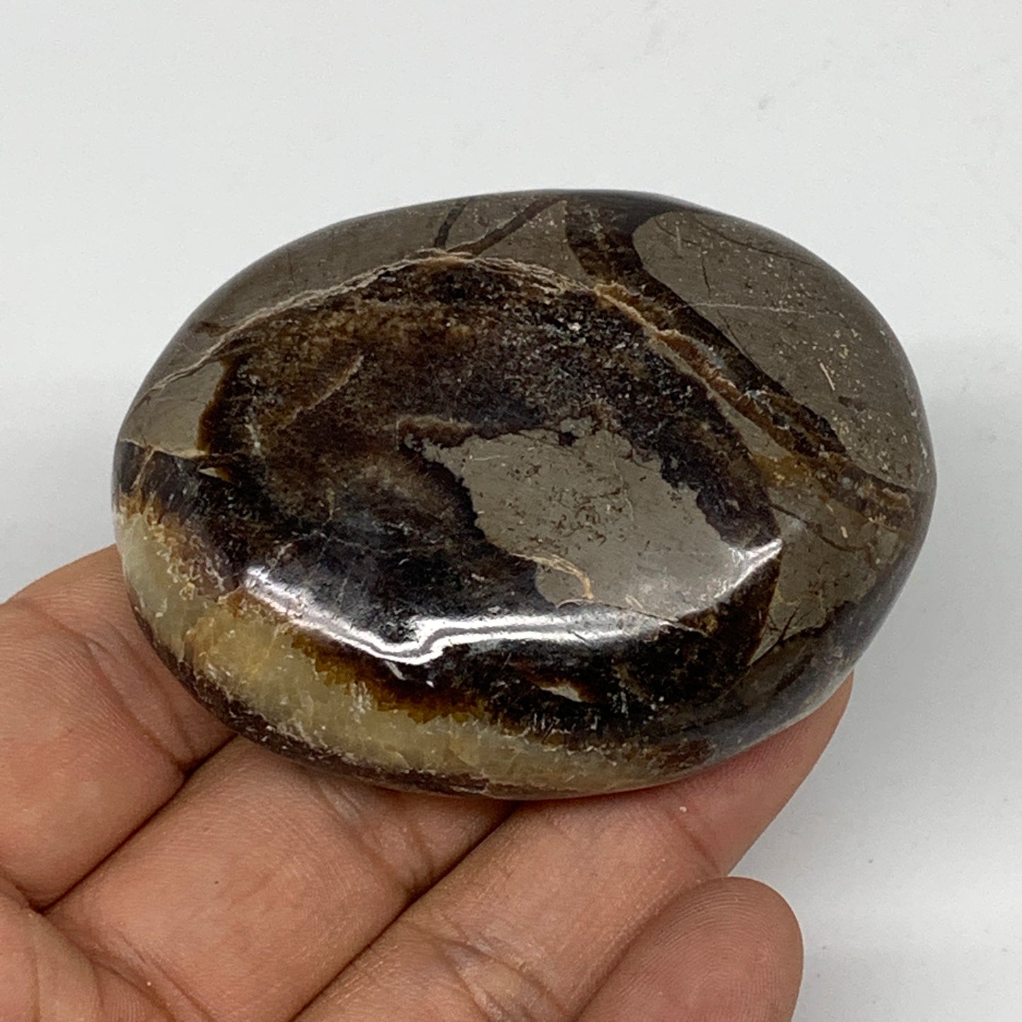107.6g,2.5"x1.9"x0.9" Septarian Nodule Palm-Stone Polished Reiki Madagascar,B513
