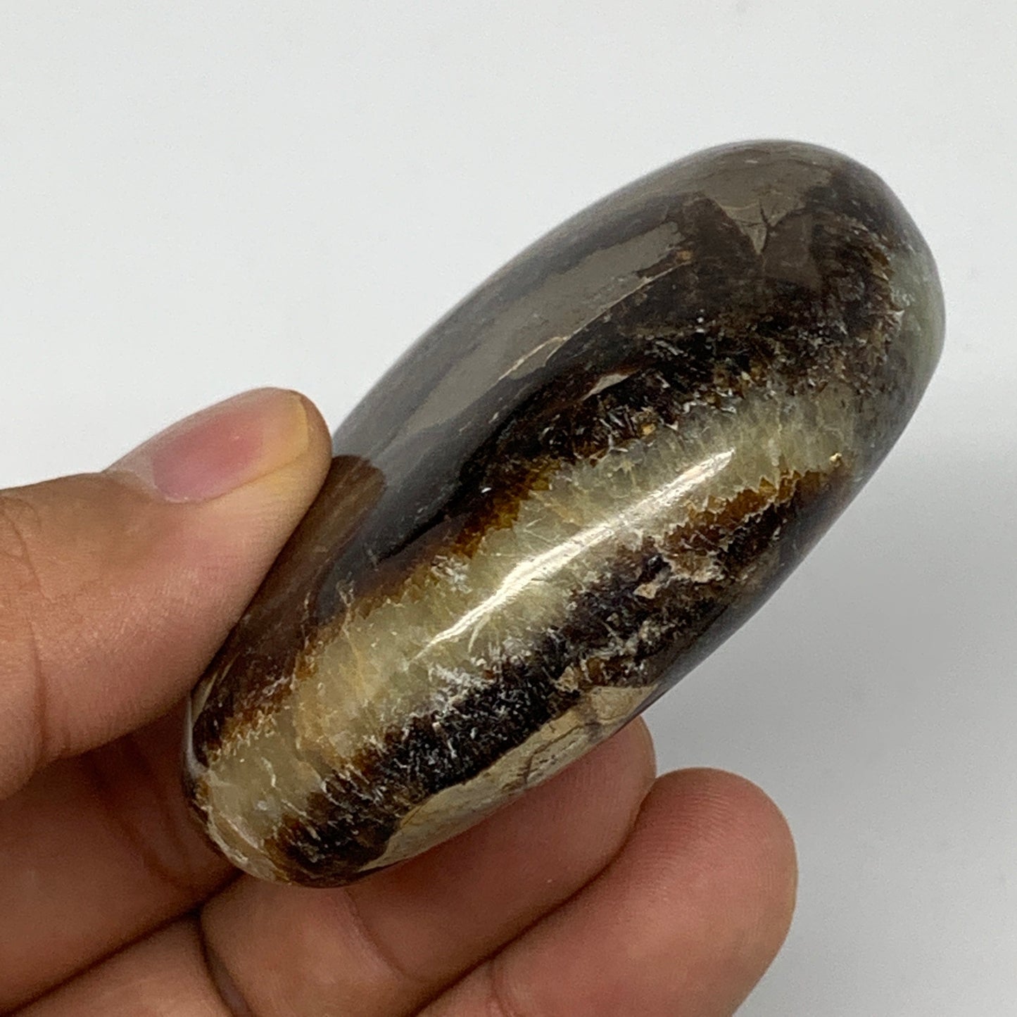 107.6g,2.5"x1.9"x0.9" Septarian Nodule Palm-Stone Polished Reiki Madagascar,B513