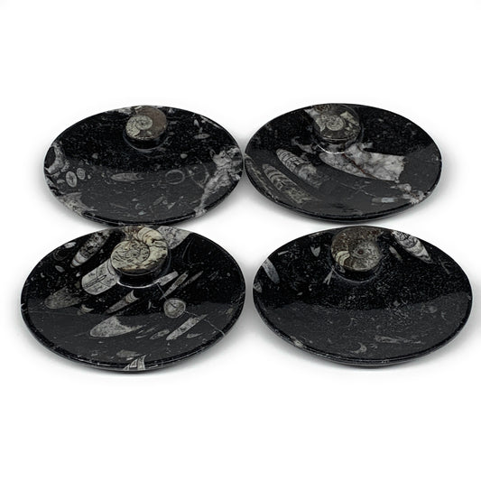 736g, 4pcs, 4.7"x3.8" Small Black Fossils Ammonite Orthoceras Bowl Oval Ring,B88