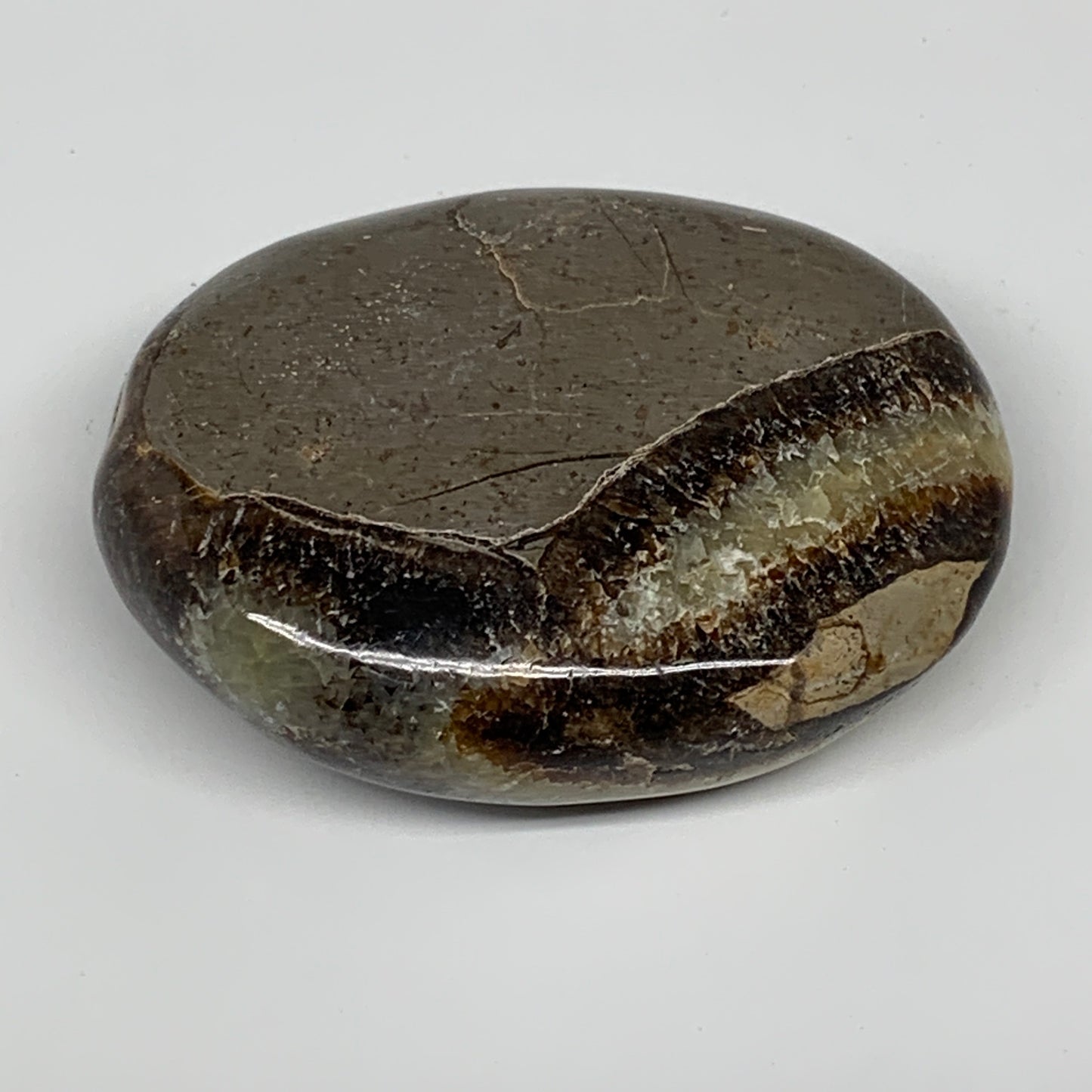 107.6g,2.5"x1.9"x0.9" Septarian Nodule Palm-Stone Polished Reiki Madagascar,B513