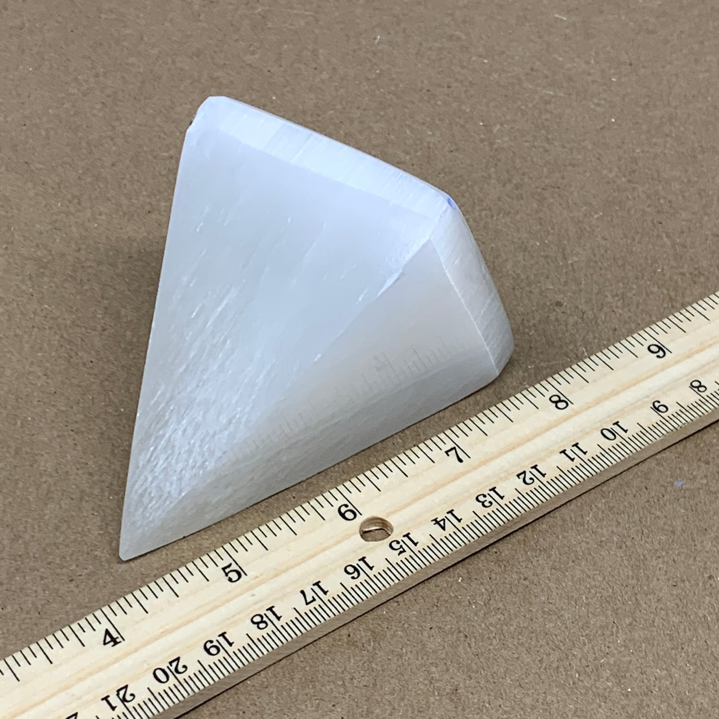 287.7g, 3.3"x2.4" White Selenite/Satin Spar Pyramid Crystal @Morocco, B24183