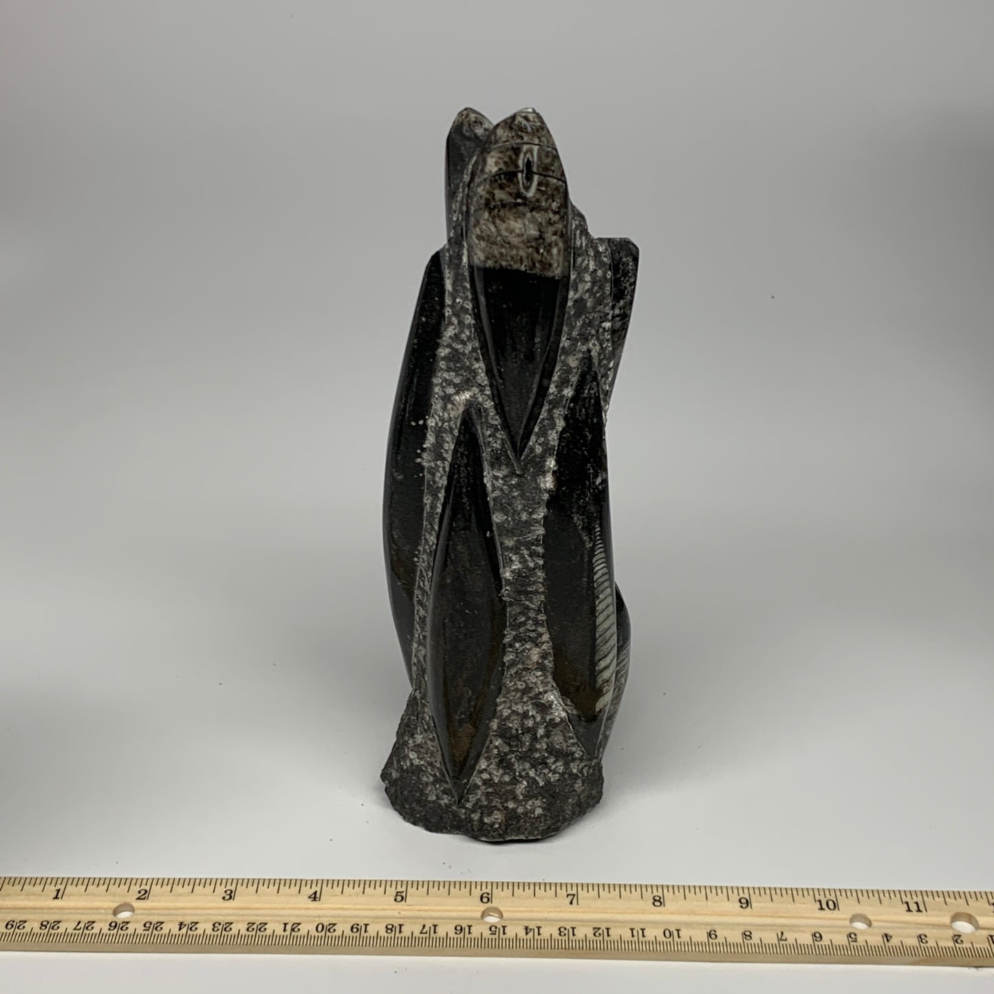 1095g, 9"x2.9"x2.2" Black Fossils Orthoceras Sculpture Tower @Morocco, B23423
