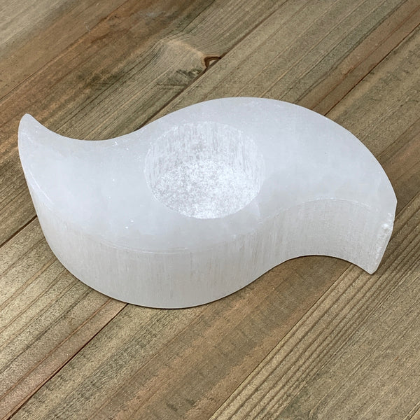 1pc, 410-450g, 5.2"x2.3"x1.6" White Selenite Candle Holder Wave Shape from Moroc