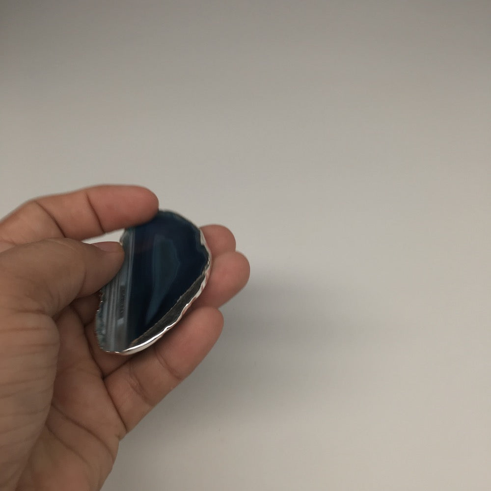 85cts, 2.9"x1.5" Blue Agate Druzy Geode Pendant Silver Plated @Brazil, Bp1284 - watangem.com